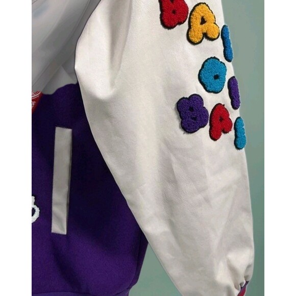 Dababy x BoohooMAN Oversized Loyalty Varsity Purple Bomber Jacket XS NWT A500 - Picture 7 of 13